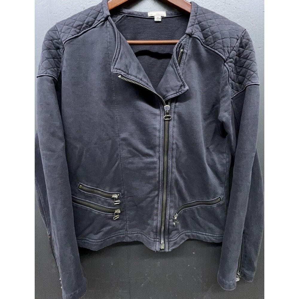Gap Quilt Moto Jacket Women M Soft Black‎ Full Zip Cropped 100% Cotton Top